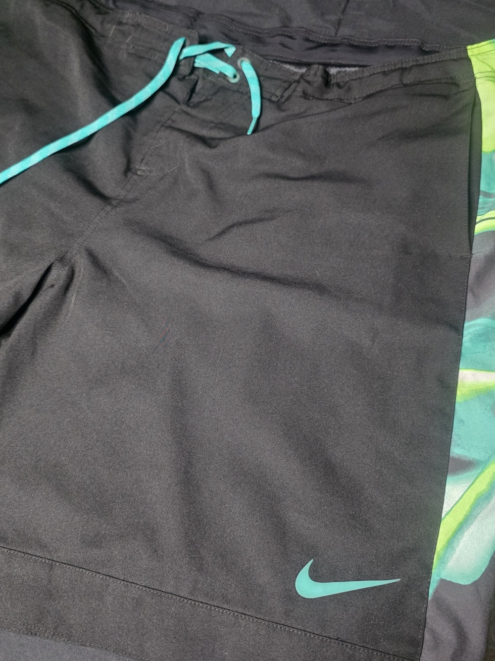 Nike Men’s Black Swim/Board Shorts with Teal Logo